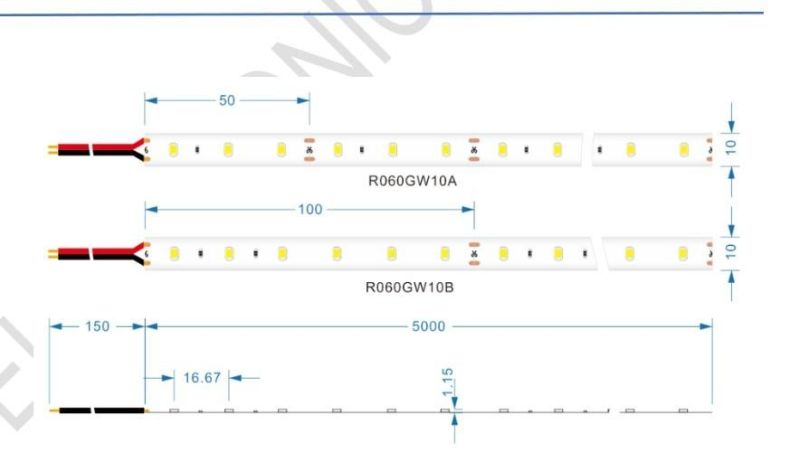 DC24V 12W 10mm Width 60LEDs/M LED Flexible Tape Light Strip