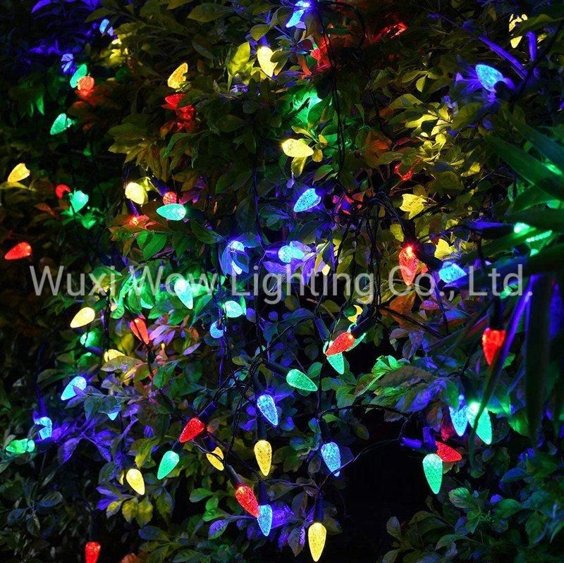 Solar Christmas Lights Outdoor C6 Strawberry String Lights, Multicolor LED Christmas Fairy Lights 50 LEDs Solar Garden Lights Rechargeable Light for Christmas