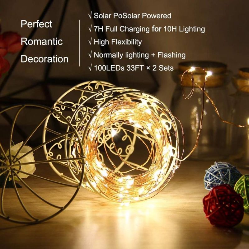 8 Modes 100/200/400 LED Solar Copper Wire String Lights for The New Year Christmas Party Decoration 10m/20m/400m