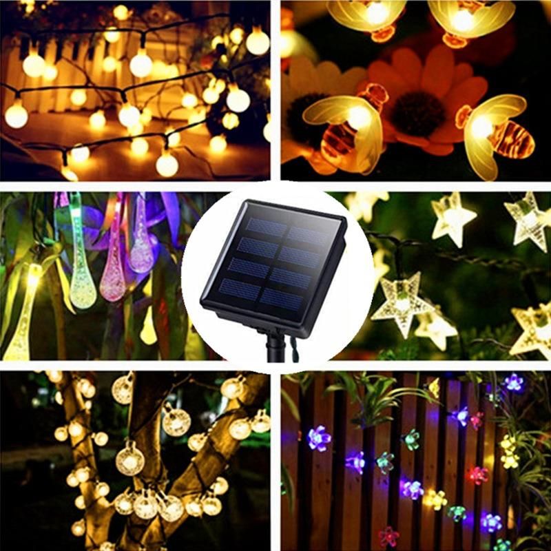 Solar String Lights, LED Solar Bee Fairy Lights 8 Modes Waterproof Outdoor Honeybee String Lights