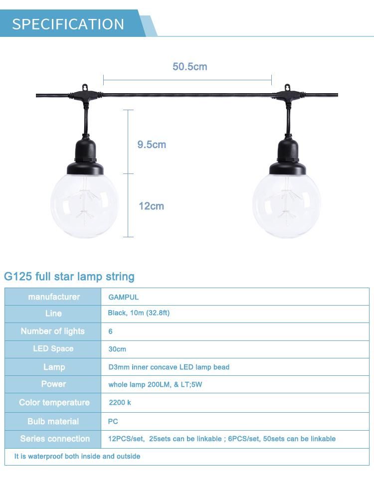 Warm White Christmas G125 LED String Light