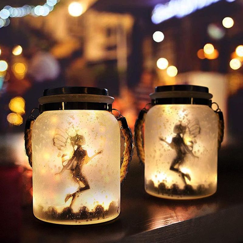 LED Solar Garden Decorative Lights Frosted Elf Jar Mason Jar Lights Fairy Lights