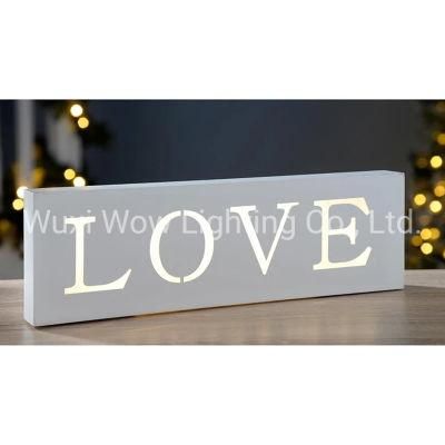 LED Christmas Sign Decoration Wood 38 Cm - White - Love