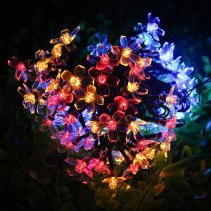 Outdoor Christmas Garland LED Peach Flower String Lights 50 LED Cherry Blossom Light String Waterproof Solar Lamp String