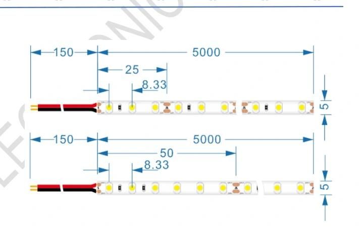 SMD3528 5mm Width DC24V 120LEDs/M 9.6W LED Flexible Strip