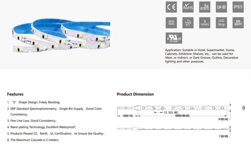 S Shape Design LED Strip Lights IP65 Waterproof LED Strips