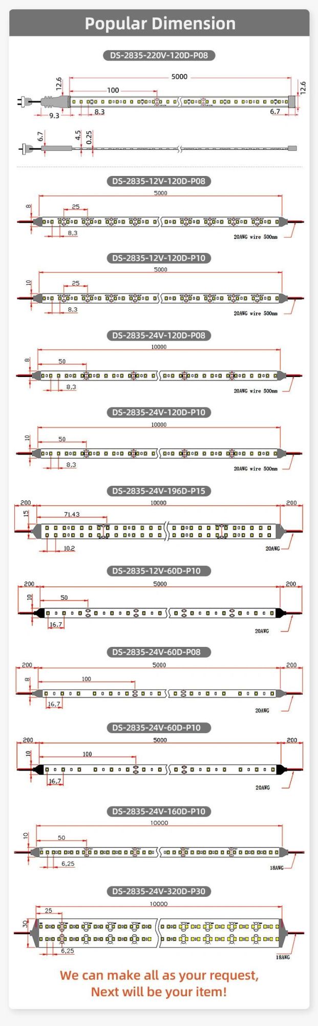 IP67 Outdoor Use Directly Connect AC Power AC200V to 240V High Voltage LED Strip Light