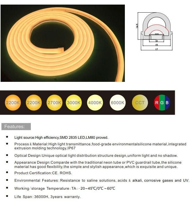 Nea15 270 Degree IP67 Waterproof LED Neon Flex 15mm Tube Neon Flex Waterproof LED Neon Flex 24V LED Ultra Thin with 2835SMD 128LEDs Per Meter Strip
