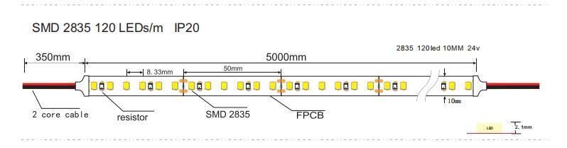 UL Certificate 120LEDs DC24V 20W/M 2700K Warm White SMD2835 Flexible LED Strip for Dots Free LED Linear Lighting