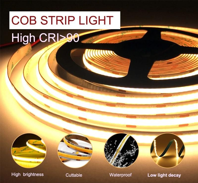 CE RoHS 384 LEDs High CRI90 8mm COB Flexible LED Strip Light