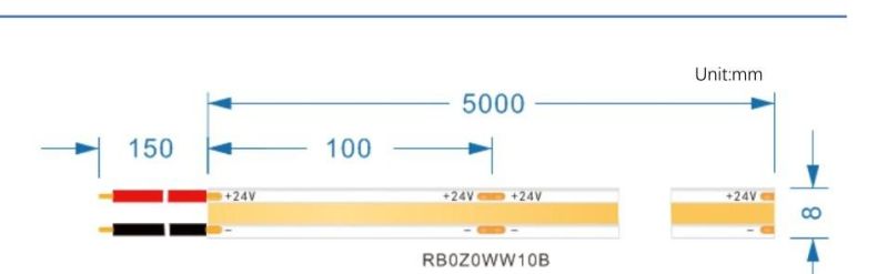 8mm Width 320LEDs/M 100mm Cut Unit DC24V Ra90 LED Flexible COB Strip