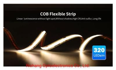 COB DC24V 320LEDs/M 3000K CRI&ge; 90 High-Density LED Linear Lighting Cove Lighting Tape Light Strip