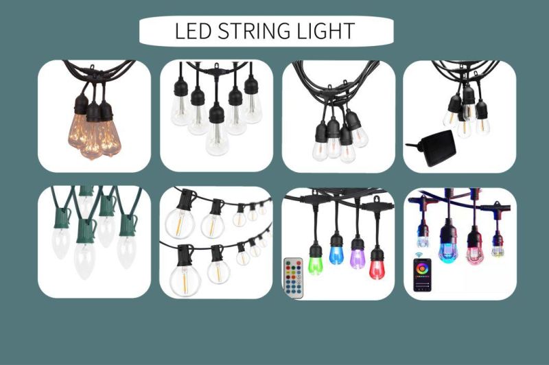 LED Outdoor Solar 30 FT. 16 Socket Powered String Lighting Decoration Light