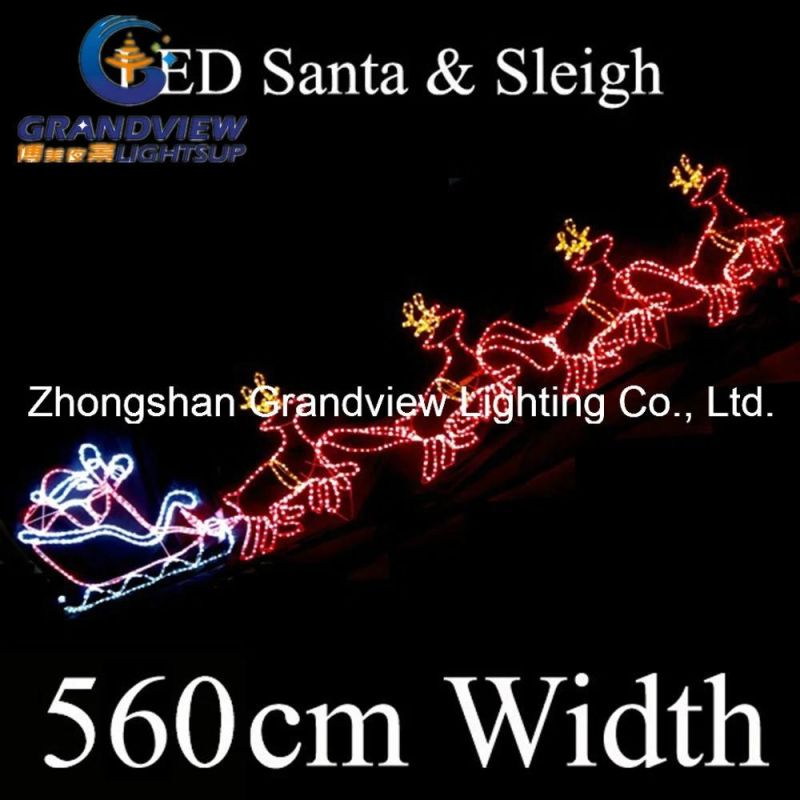 560cm LED Santa Riding 4 Reindeer Sleigh Christmas Motif Rope Lights