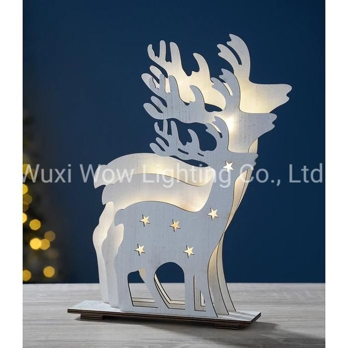 3 Layer Reindeer Table Christmas Decoration Wood 30 Cm - White