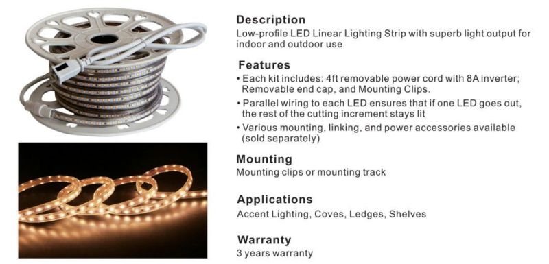 ETL List 110-120V 60Hz Waterproof LED Flexible Lighting Extension Segment Kit