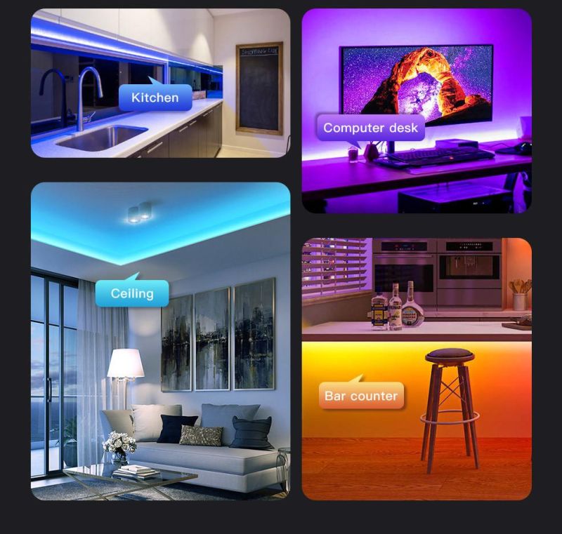 Customized WiFi Voice Control SMD 5m Waterproof 5050 RGB LED Strip Light with 24key Remote