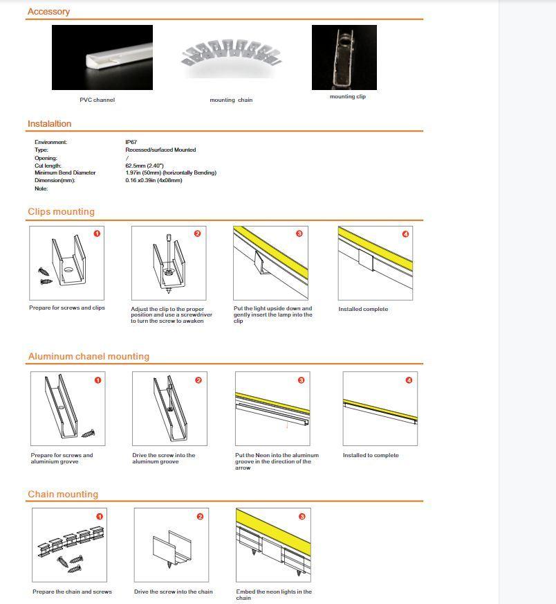 Small Ne0408 Waterproof Side-View White Lighting Silicone IP67 Vertical Bending Flex LED Neon Light