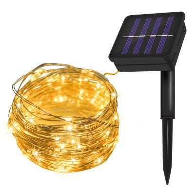 LED Solar Powered Waterproof Fairy Lights 8 Modes, Copper Wire Lights for Christmas Patio Party Tree Yard Decoration (Warm White)