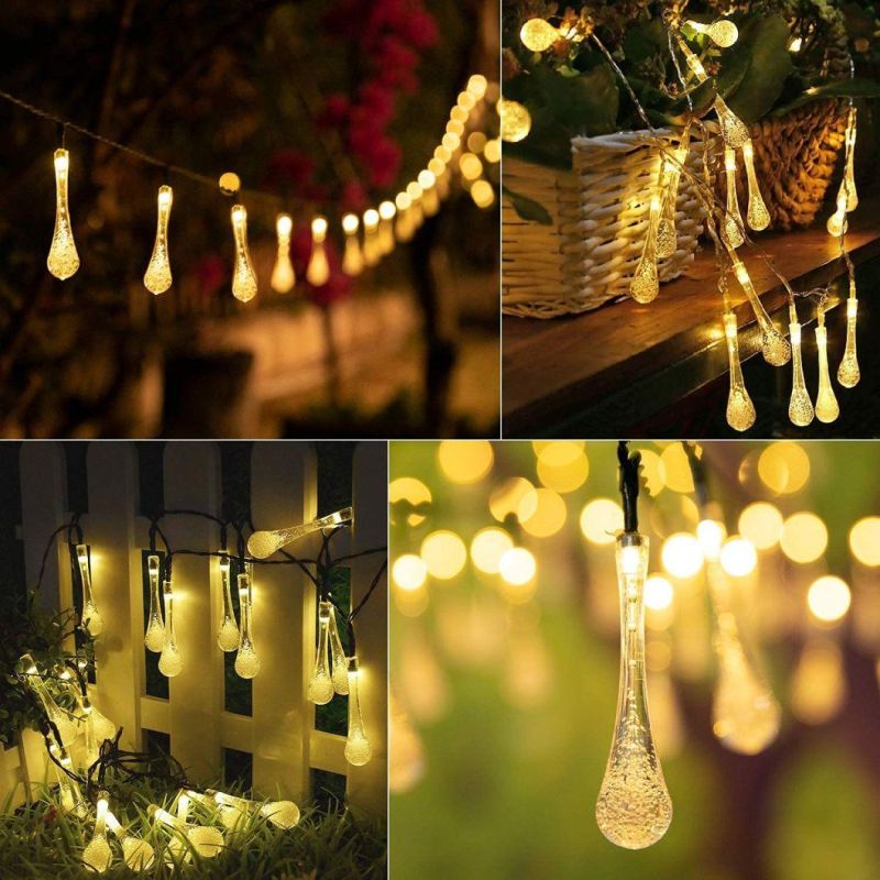 LED Outdoor Water Drops Solar Lamp String Lights for Christmas