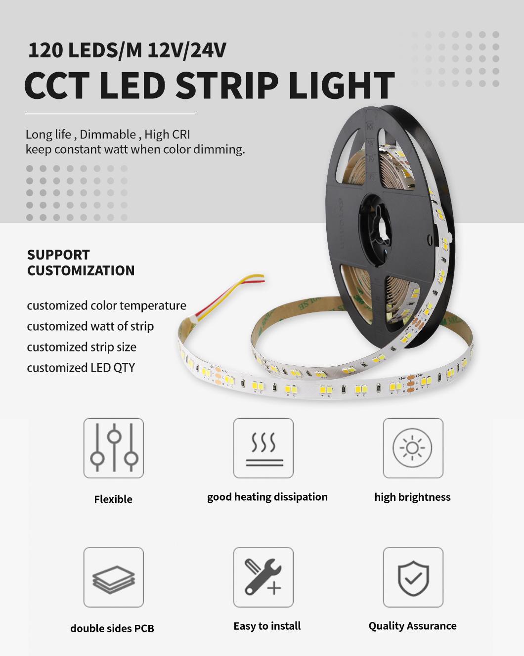 CCT Adjustable SMD2835 120LEDs/M 12W/M LED Flexible Strip Light
