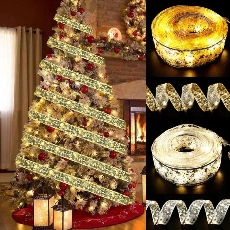 Christmas Tree Decor LED Ribbon Lights DIY Lace Bows String Lights