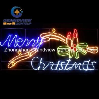 Animated 230cm Wide LED &prime;merry Christmas&prime; Sign with Candles Motif Rope Lights