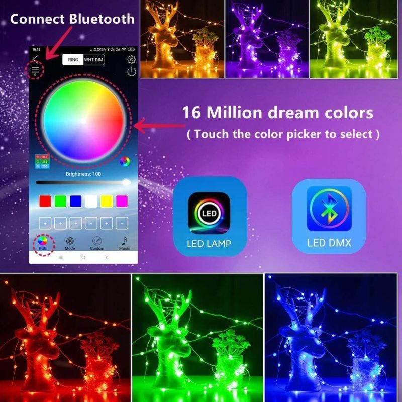Christmas Fairy String Lights, Bluetooth APP Control, 16 Million Rainbow Colors, 21 Lighting Modes, Music Sync, Custom Timer