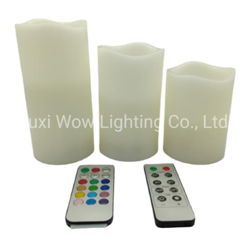 Three-Piece Ivory Wave Mouth Remote Control Function LED Candle Light Wedding Christmas Room Scene Decoration