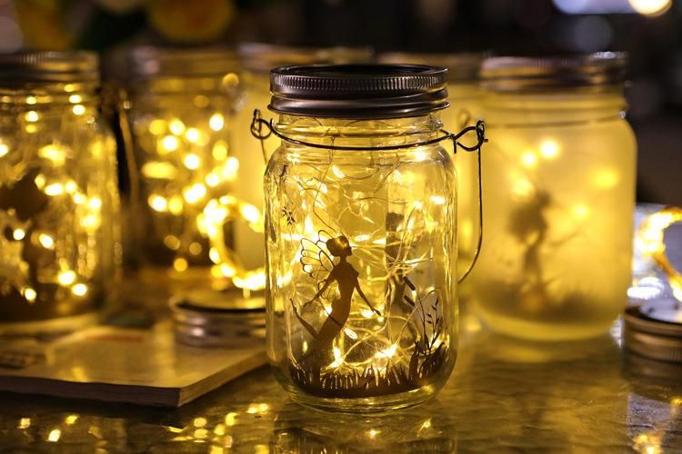 LED Solar Garden Decorative Lights Frosted Elf Jar Mason Jar Lights Fairy Lights