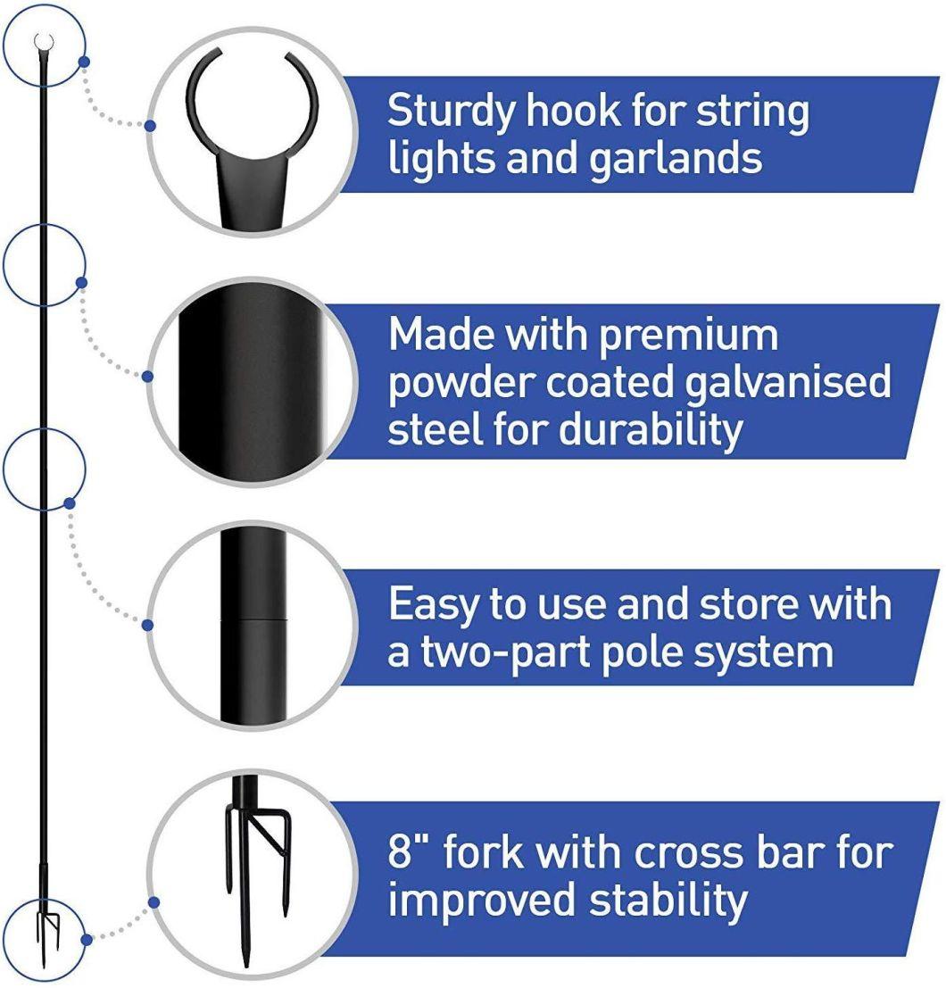 Set of 3 Black Metal Festoon Poles 2.75m Shepherds Hooks for Garden String Lights