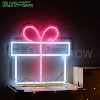 Custom White&Pink Christmas Gift Box LED Neon Flex Neon Signs for Wedding Home Party Xmas Decoration