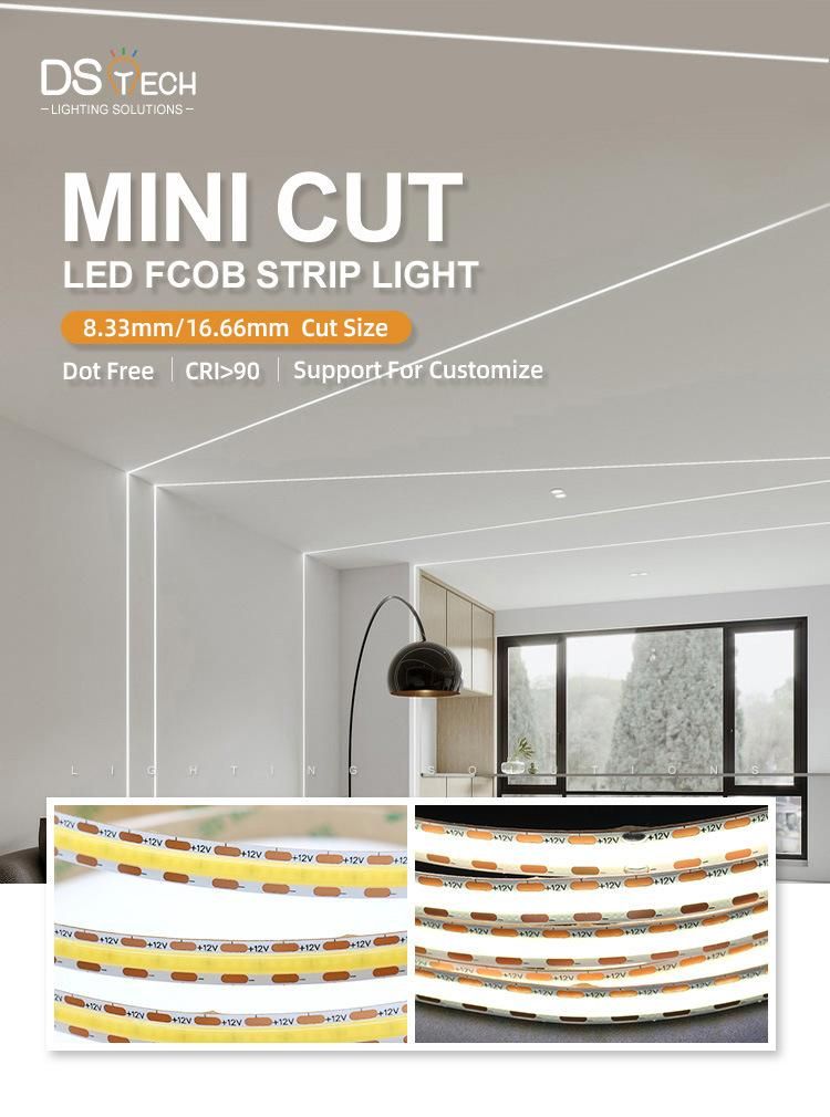 DC12V 24V LED COB Strip Light Fcob Strip Light 12W 9W DOT Free in Aluminium Profile Flexible Strip