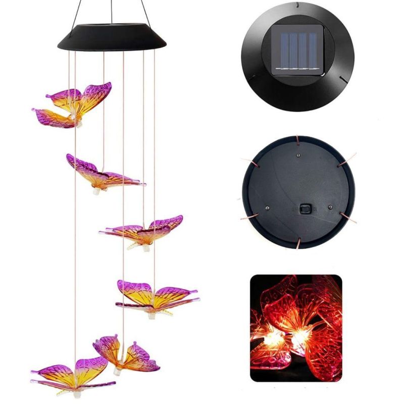 Romantic Solar Powered LED Butterfly Wind Chime Light Color Changing Garden Patio Porch Garden Home Garden Dé Cor Chime Decoration Wyz18487