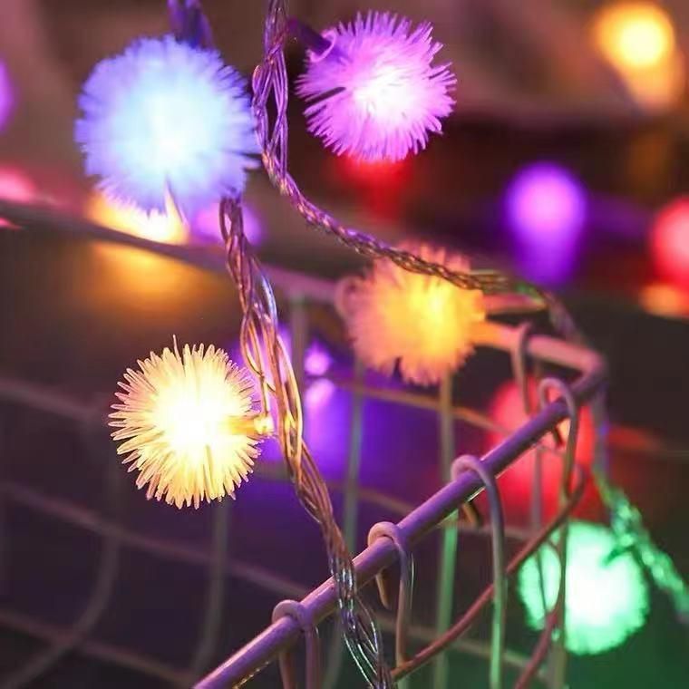 Dandelion Thorn Ball Christmas Ornament Feather Ball Winter Ornament LED Feather Ball Color Light Battery Lamp USB Lamp String