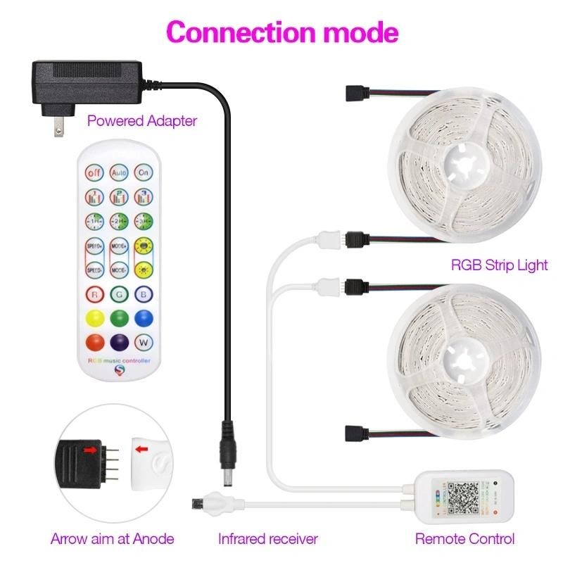 2021 Factory Rgbic LED Strip Lights RGB LED Light Strip Color Changing Wirelss Remote Controller Flexible Ribbon Light for Dancing Wedding Christmas Decoration