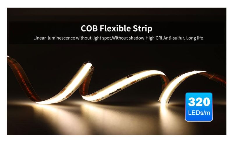 IP67 DC24V 512LEDs/Meter High Lumens COB Flexible LED Strip with Aluminum Profile