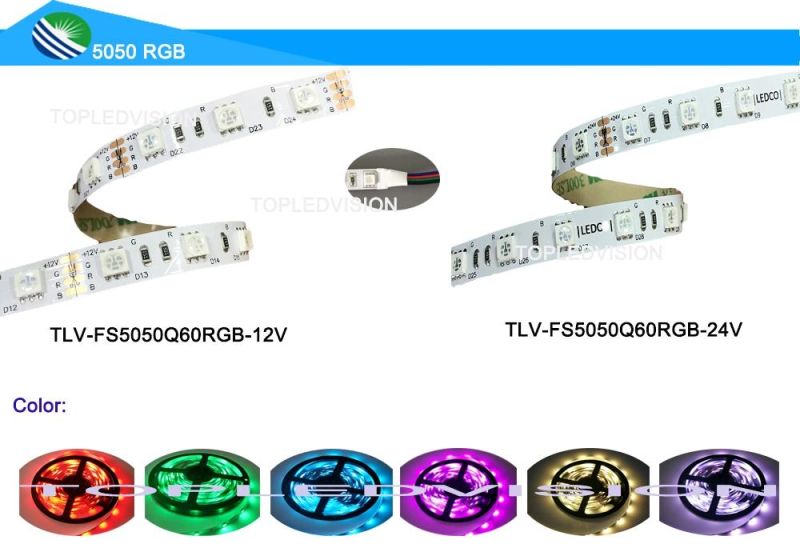Mixed Color SMD5050 RGB LED Strip Decoration Light 12V 14.4W/M