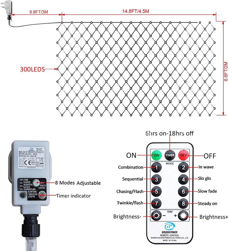 300 LED 4m X 2m Mesh Lights Outdoor Net Lights Mains Powered, Multi-Colour Christmas Garden Fairy Light