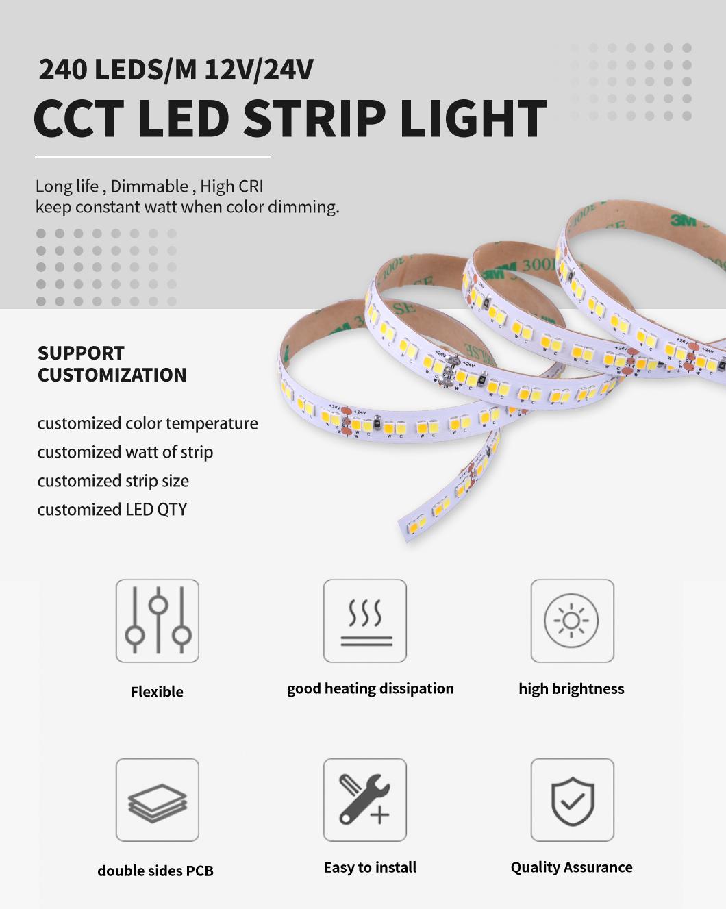 Double Color CCT SMD2835 240LEDs/M 24V Flexible LED Strip Light