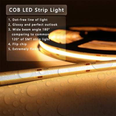 Flexible COB LED Strip Light 5V 12V 24V 95 CRI Dual Color Ww Cw Red White CCT 6500 6500K 4mm 5mm 8mm Thin IP65 IP68 Waterproof