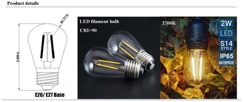 IP65 S14 String Light 7.5m with 12PCS LED Filament Bulbs