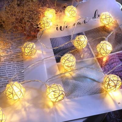Rattan Ball Light Post Light String with Battery for Surprise Gift Room Decoration