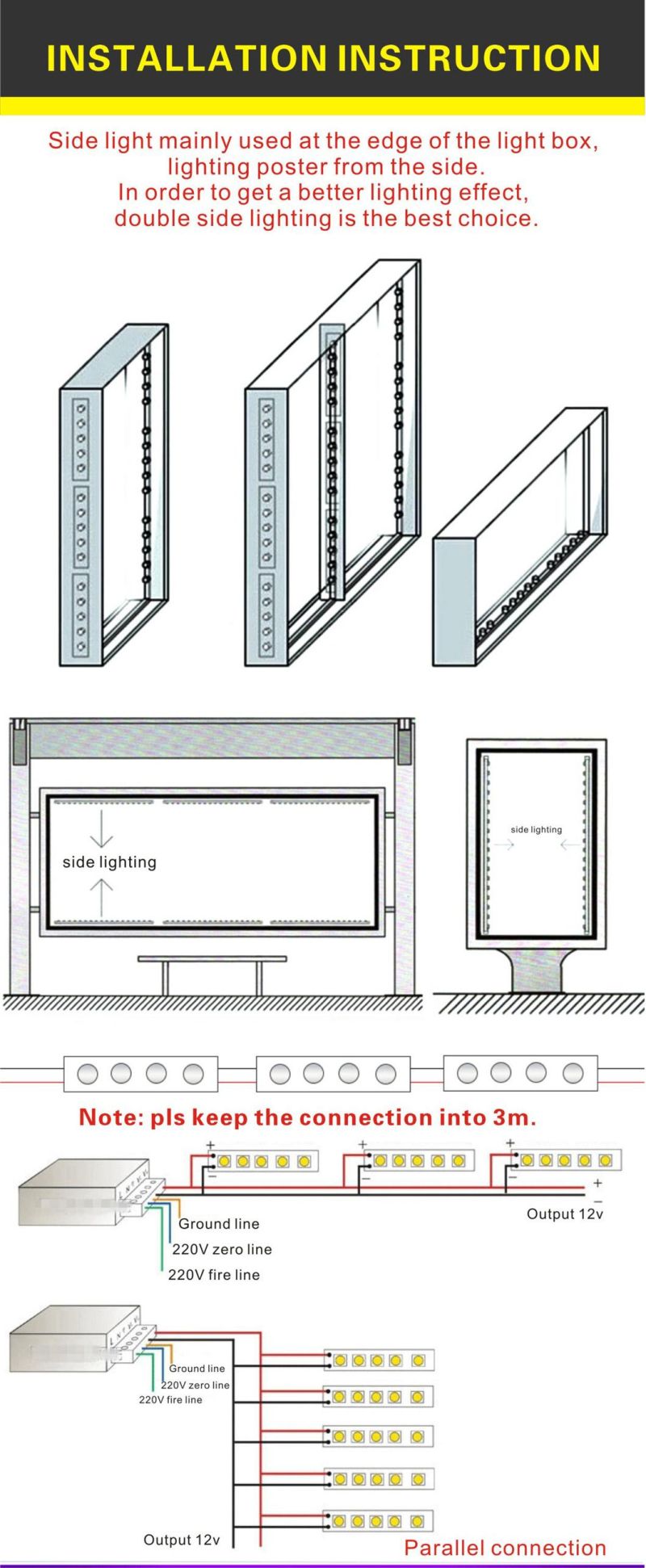 High Power 12V 1W/LED 18LEDs SMD2835 LED Strip Advertising Lighting Box LED Bar