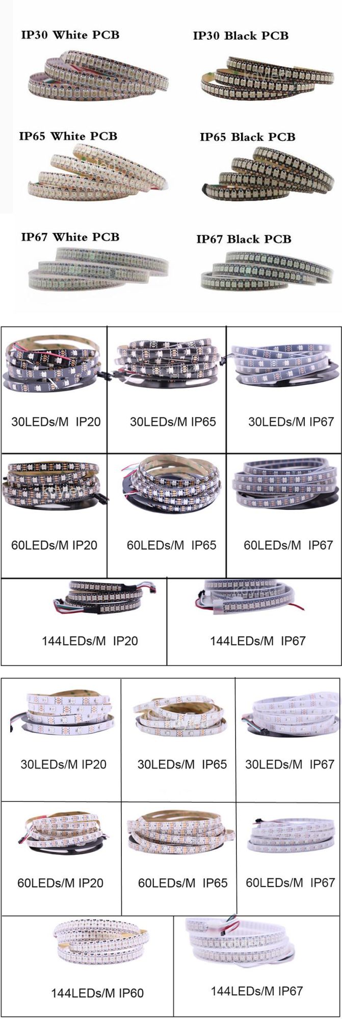 High Brightness Dream Color 5050 RGB 2812 Luces LED 30 60 144 LEDs/M Addressable Built in IC Ws2812 DC 5V Ws2812b LED Strip Light