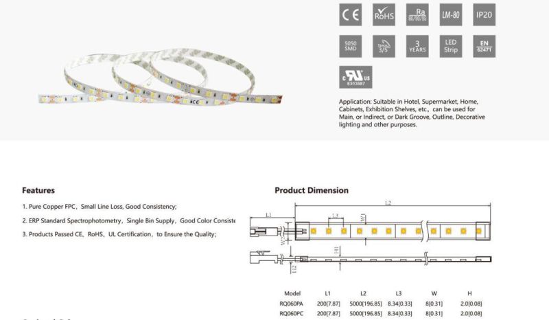 4000K 12V 60LEDs 5050SMD LED Strip Light with TUV-CE, UL