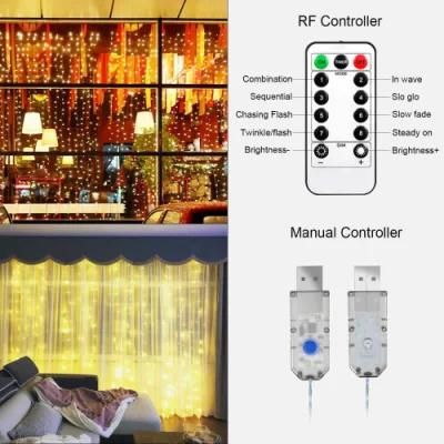 300 LED 3X3m, 8 Modes, USB Charging Battery Powered Curtain String Fairy Lights