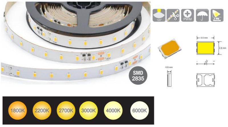 High Brightness SMD2835 LED Light Strip 64 LEDs/M with Ce/ RoHS