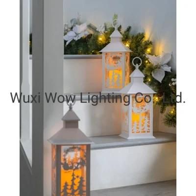 Christmas Lantern with Warm White LED Candle White 40 Cm
