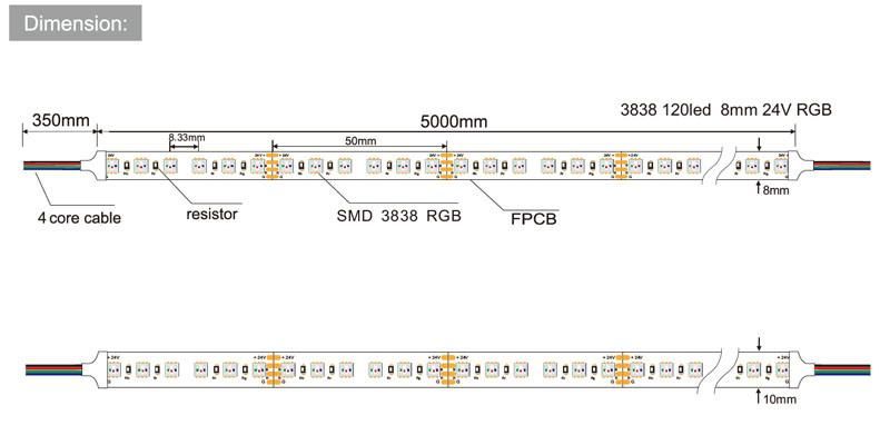 3838SMD 24V LED Strip with 240 LED Light for Flexible RGB LED Rope PCB